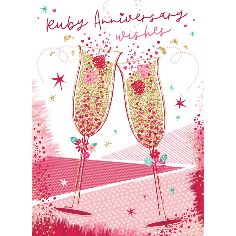 Anniversary Card - Champagne Glasses (Ruby)