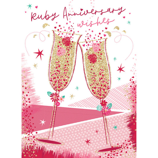 Anniversary Card - Champagne Glasses (Ruby)