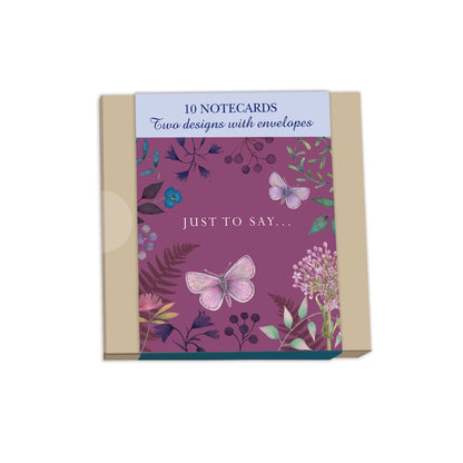 Vintage Garden Stationery - Notecard Pack (10 Cards) - Butterflies Purple