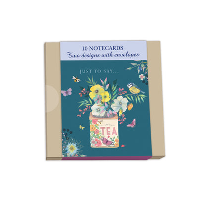 Vintage Garden Stationery - Notecard Pack (10 Cards) - Tea Caddy & Flowerpot