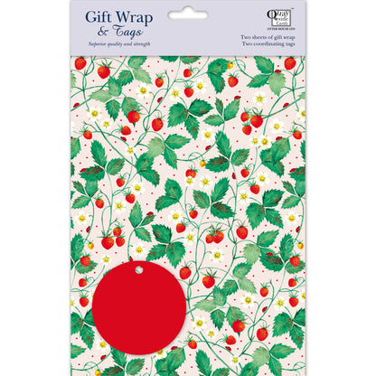 Gift Wrap & Tags - Strawberries (2 Sheets & 2 Tags)