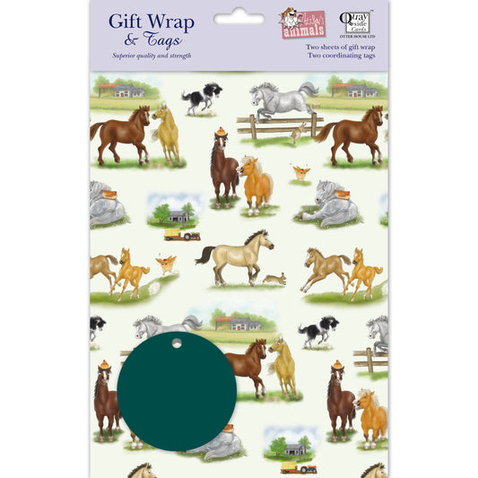 Gift Wrap & Tags - Alison's Animals Horse (2 Sheets & 2 Tags)