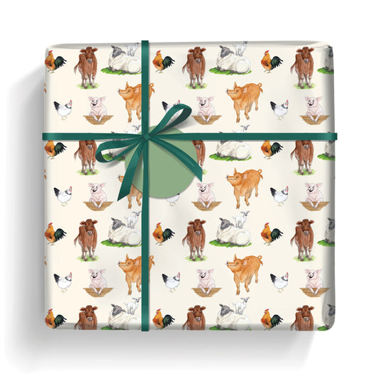 Gift Wrap & Tags - Alison's Animals Farm (2 Sheets & 2 Tags)