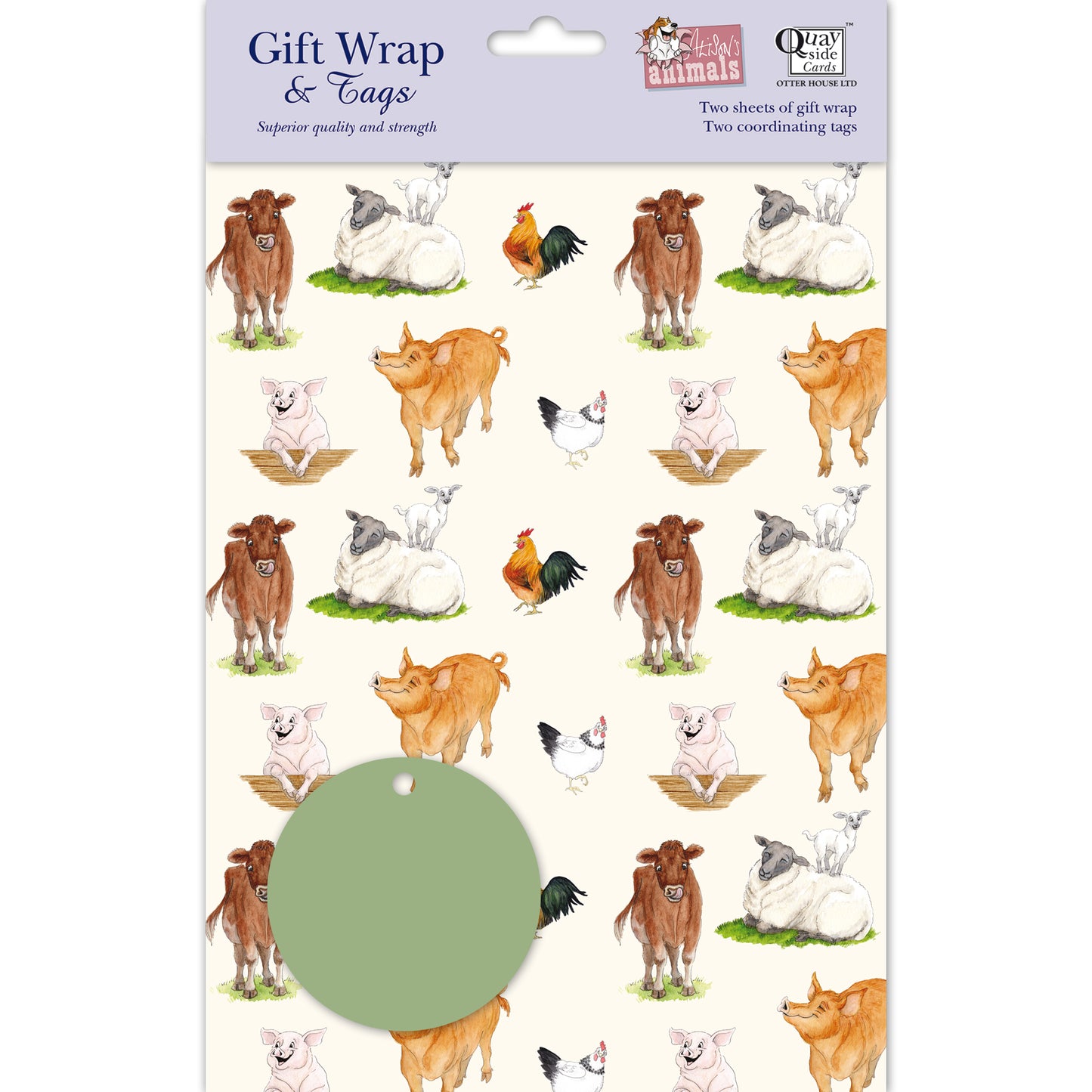 Gift Wrap & Tags - Alison's Animals Farm (2 Sheets & 2 Tags)