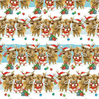 Christmas Wrap & Tags - Festive Highland Friends (5 Sheets & 5 Tags)