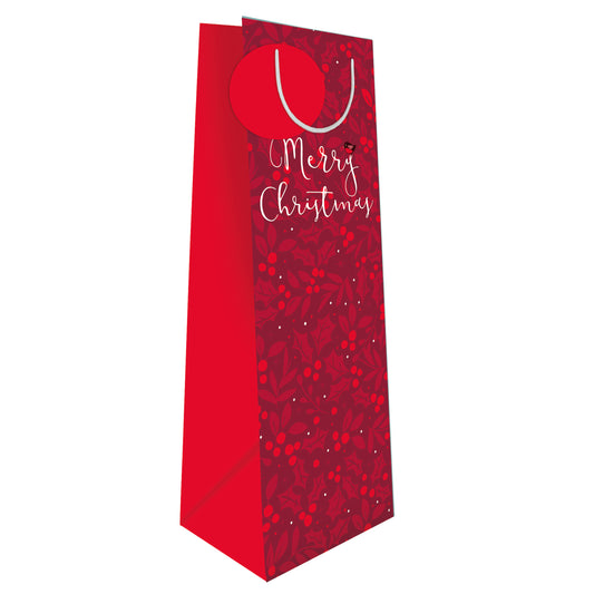 Christmas Bottle Gift Bag - Holly Pattern