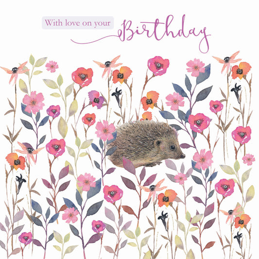 Vintage Garden Card - Hedgehog Amongst Flowers