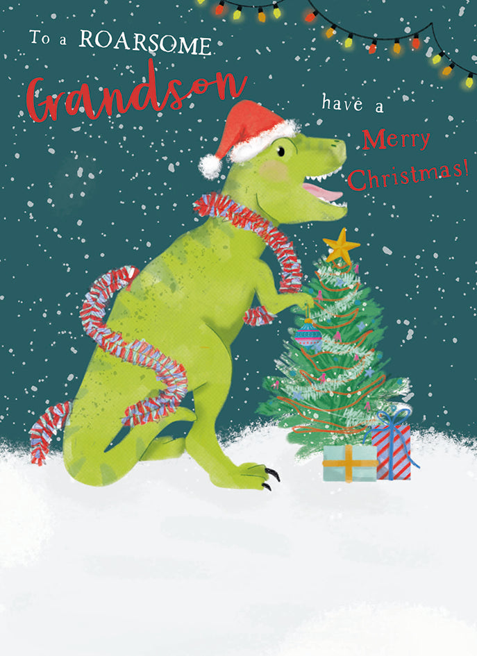 Christmas Card (Single) - Grandson - Dinosaur