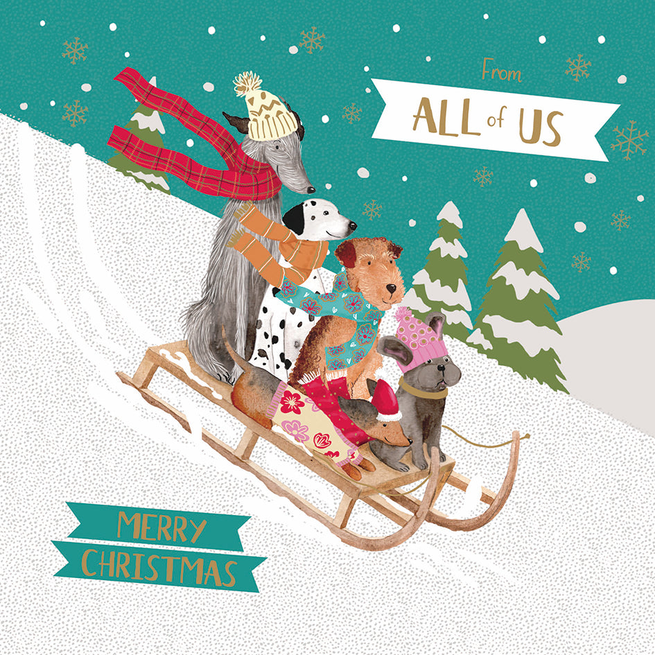 Christmas Card (Single) - From All Of Us - Dogs Sledging