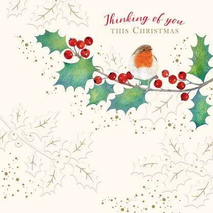 Christmas Card (Single) - Thinking Of You - Robin On Holly