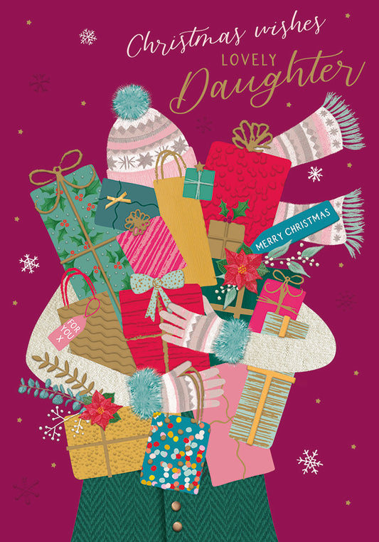 Christmas Card (Single) - Daughter - Girl Holding Presents