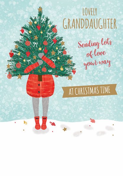 Christmas Card (Single) - Granddaughter - Girl And Tree