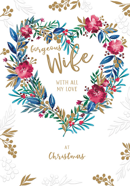 Christmas Card (Single) - Wife - Heart Wreath