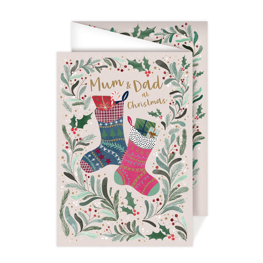 Christmas Card (Single) - Mum & Dad - Stockings