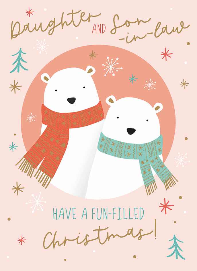 Christmas Card (Single) - Brother & Sister In Law - Polar Bears In Scarves