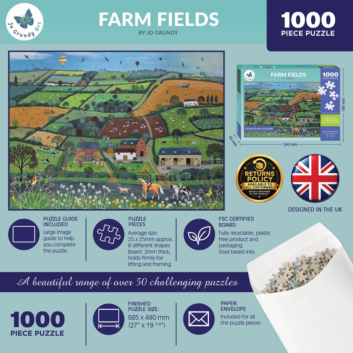 Farm Fields 1000 Piece Jigsaw Puzzle by Jo Grundy