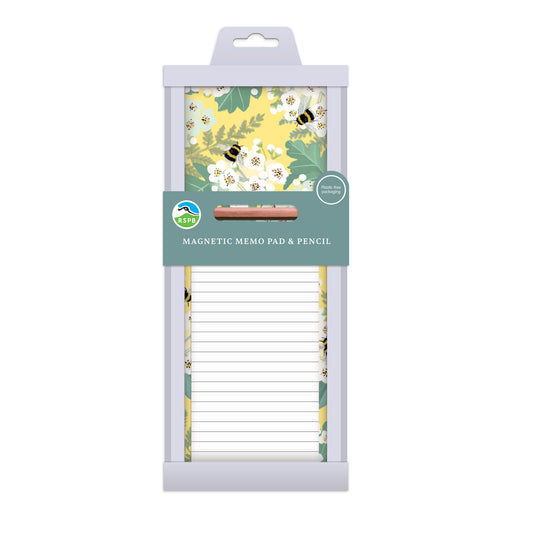 Magnetic Memo Pad - RSPB White Blossom - Bees & Hawthorn