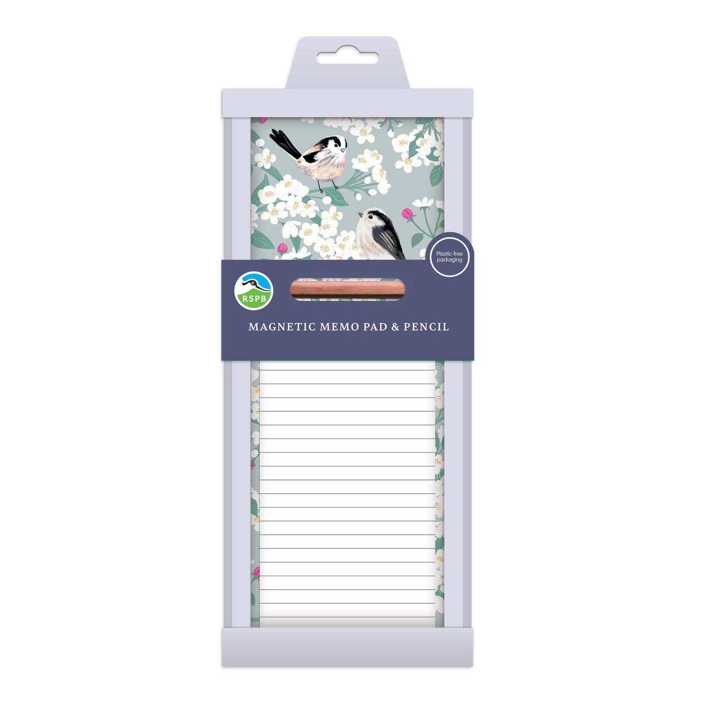 Magnetic Memo Pad - RSPB White Blossom - Long-Tailed Tits & Apple Blossom