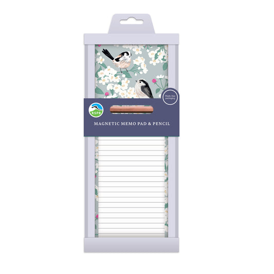 Magnetic Memo Pad - RSPB White Blossom - Long-Tailed Tits & Apple Blossom