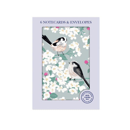 Mini Notecard Pack (6 Cards) - RSPB White Blossom - Long-Tailed Tits & Apple Blossom