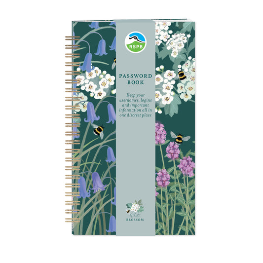 RSPB White Blossom Stationery - Password Book - Bluebells & Thyme
