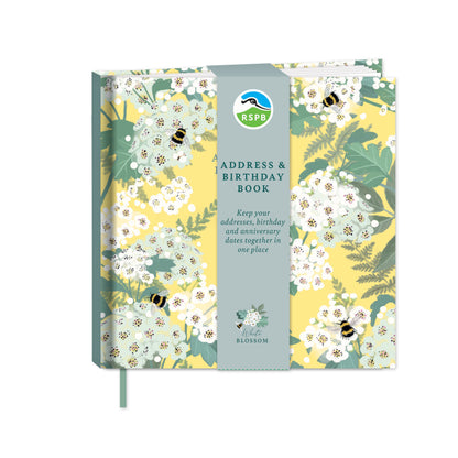 RSPB White Blossom Stationery - Address & Birthday Book - Bees & Hawthorn