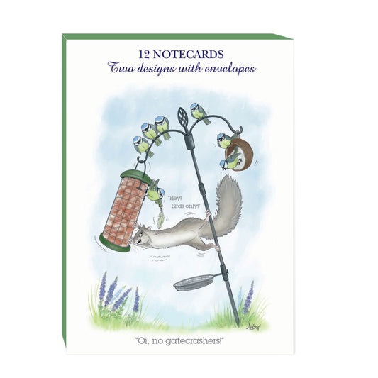 Alison's Animals Notecard Pack - Garden Antics - Bird Feeder