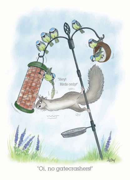 Alison's Animals Notecard Pack - Garden Antics - Bird Feeder