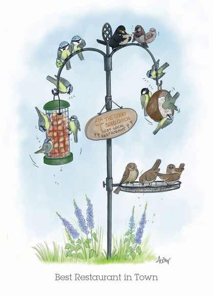 Alison's Animals Notecard Pack - Garden Antics - Bird Feeder