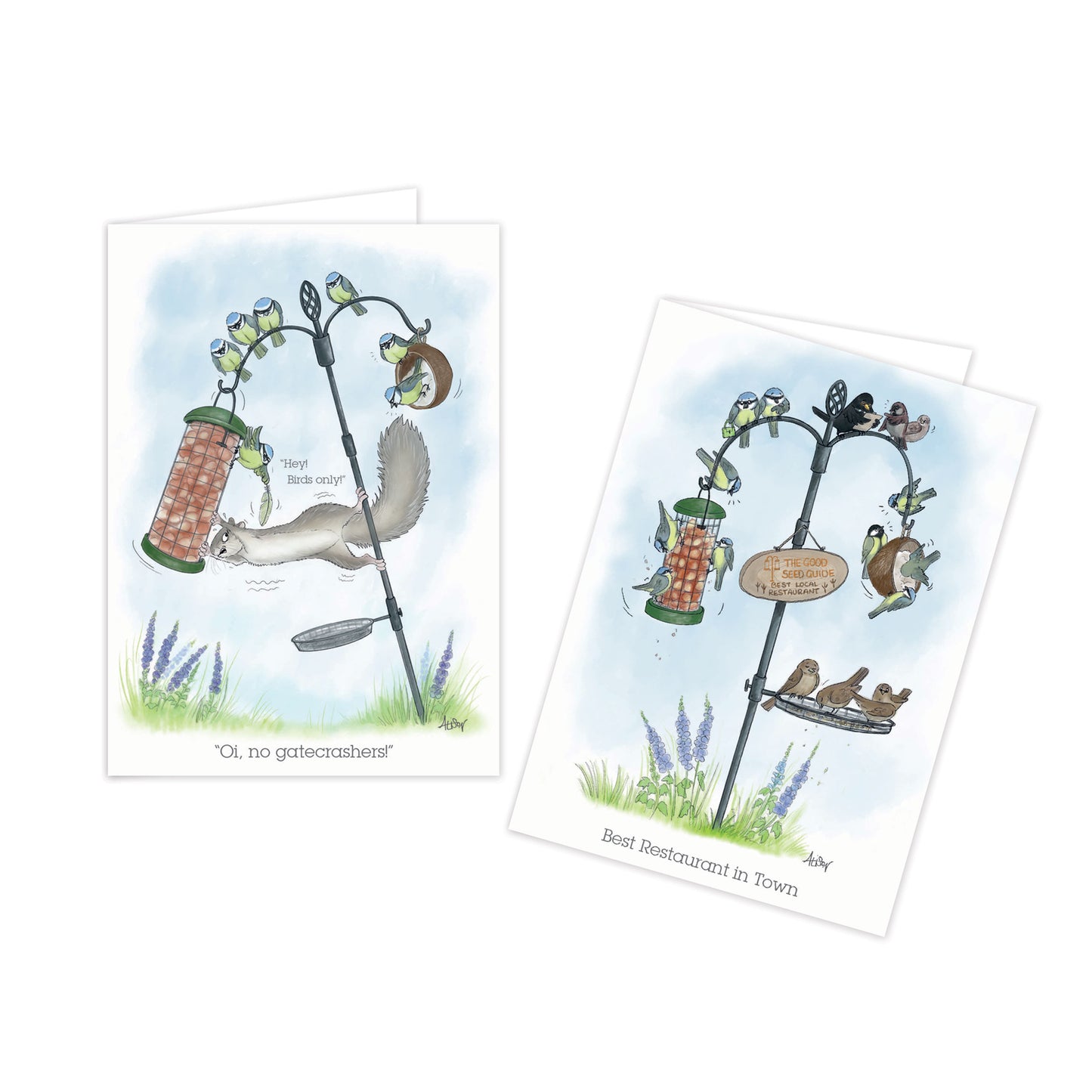 Alison's Animals Notecard Pack - Garden Antics - Bird Feeder