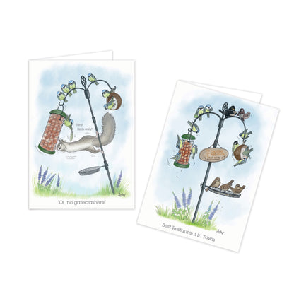 Alison's Animals Notecard Pack - Garden Antics - Bird Feeder