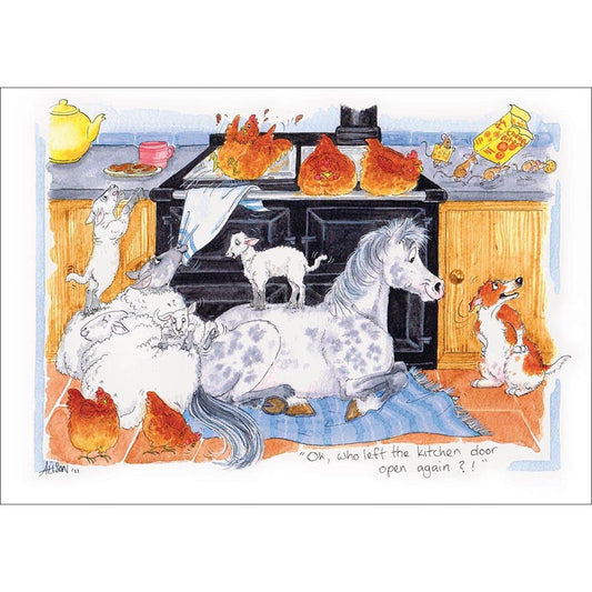 Alison's Animals Card - Who left the kitchen door open? (Splimple - 150x210mm)