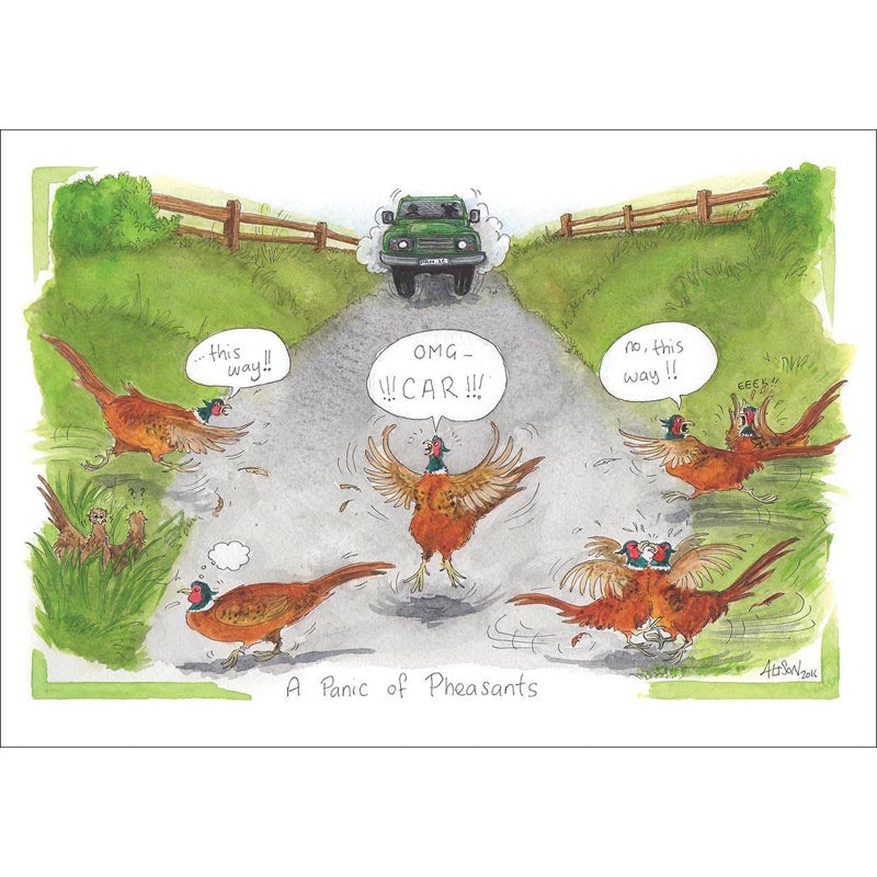 Alison's Animals Card - A panic of pheasants (Splimple - 150x210mm)
