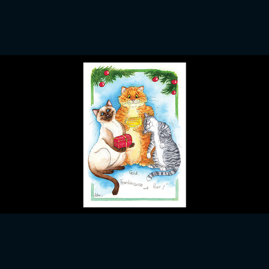 Christmas Cards (Single) - Alisons Animals - Gold Frankincense and Purr