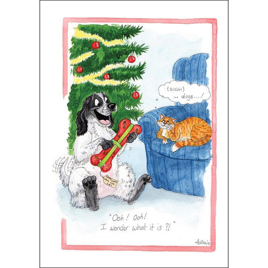 Alisons Animals Christmas Card (Single) - Ooh - I wonder what it is? (Splimple)