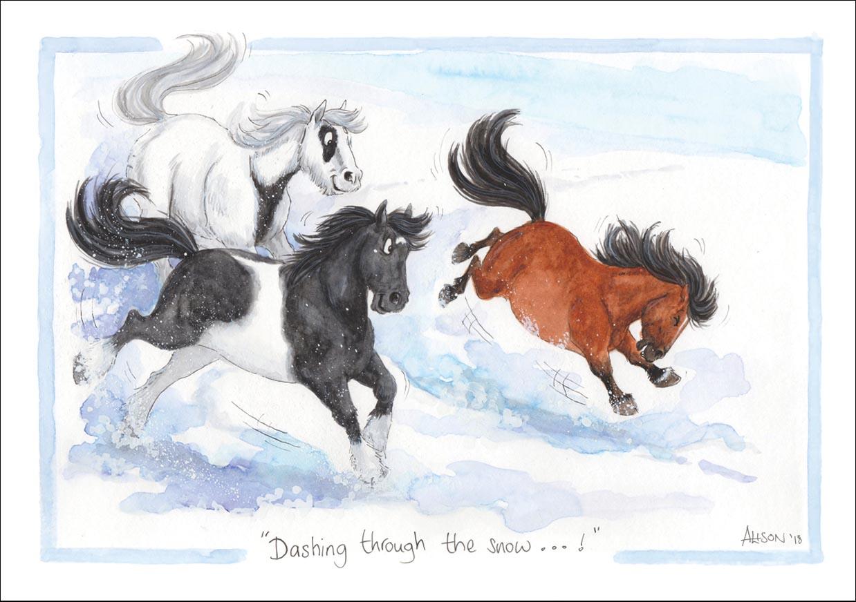 Christmas Cards (Single) - Alisons Animals - Dashing through the snow