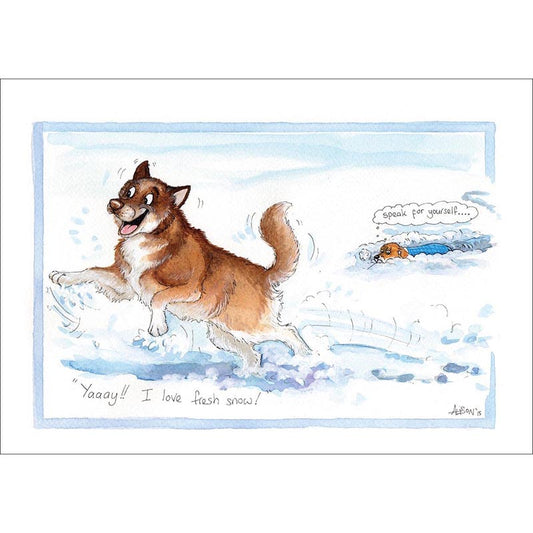Alisons Animals Christmas Card (Single) - Yaaah!  I love fresh snow (Splimple)