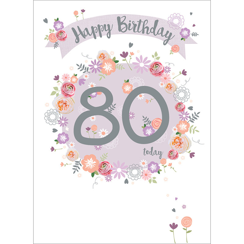 Age To Celebrate Card - 80 Floral & Banner