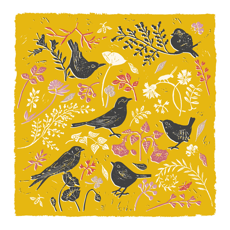 RSPB Natures Print Card - Floral Pattern Birds