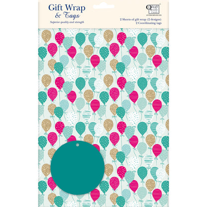 Gift Wrap & Tags - Balloons (2 Sheets & 2 Tags)