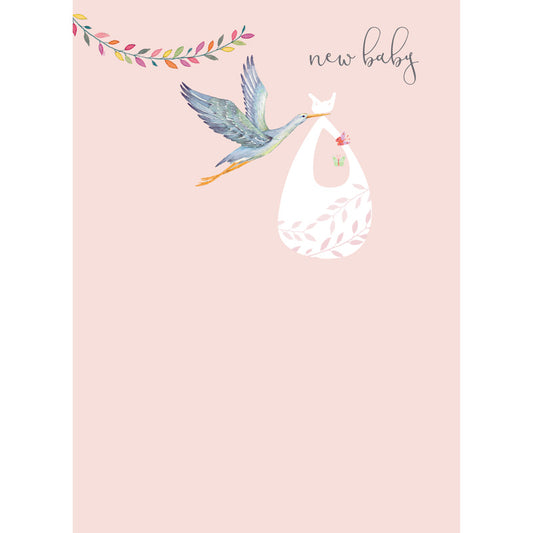New Baby Card - Stork & Bundle (Girl)