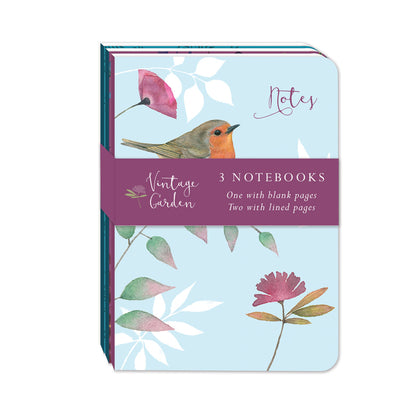 Vintage Garden Stationery - A6 Mini Notebooks (3 Pack)