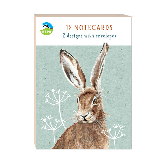 RSPB - In The Wild Stationery - (12 Cards) Square Notecard Pack - Hares