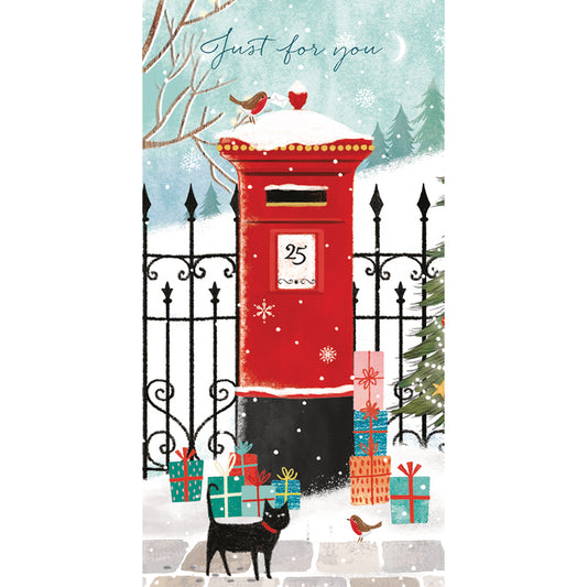 Christmas Card (Single x4) - Money Wallet - Postbox Cat