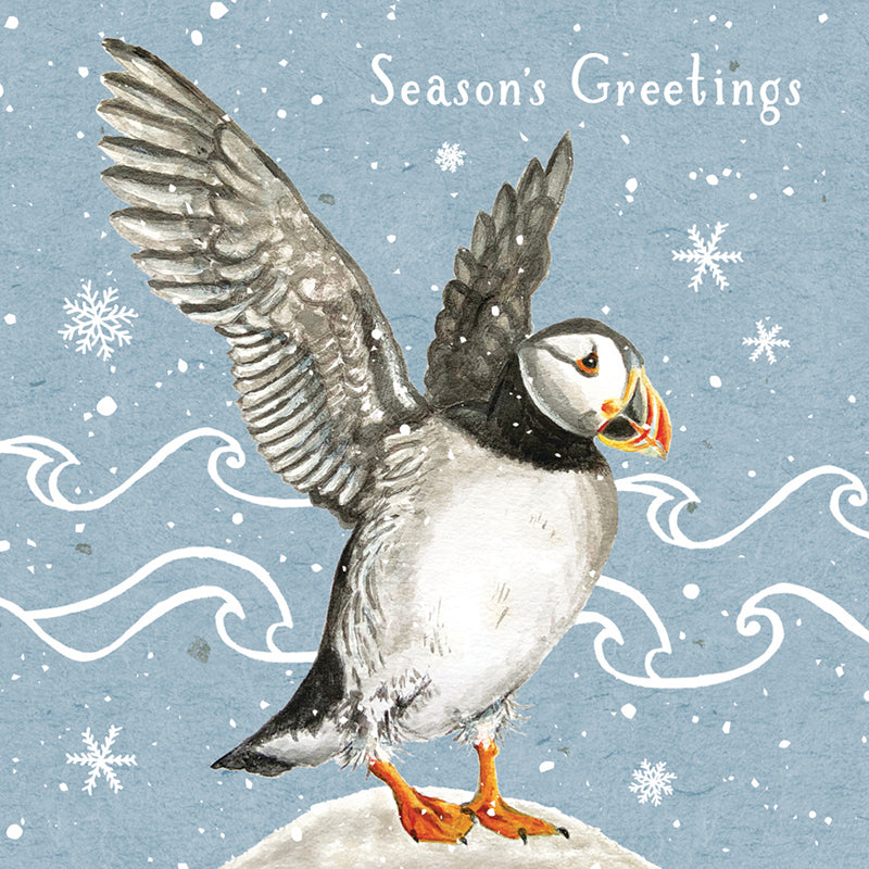 Puffin & Waves - RSPB Small Square Christmas 10 Card Pack