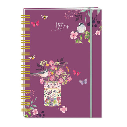 Vintage Garden Stationery - Flower Pot Bird - A5 Wiro Notebook