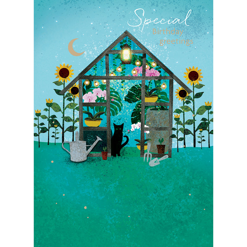 Lantern Lights Card Collection - Cat In Greenhouse