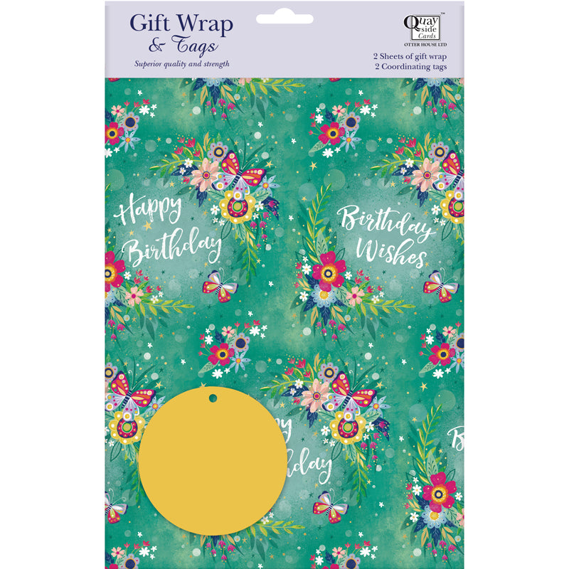 Gift Wrap & Tags - Flower Festival (2 Sheets & 2 Tags)