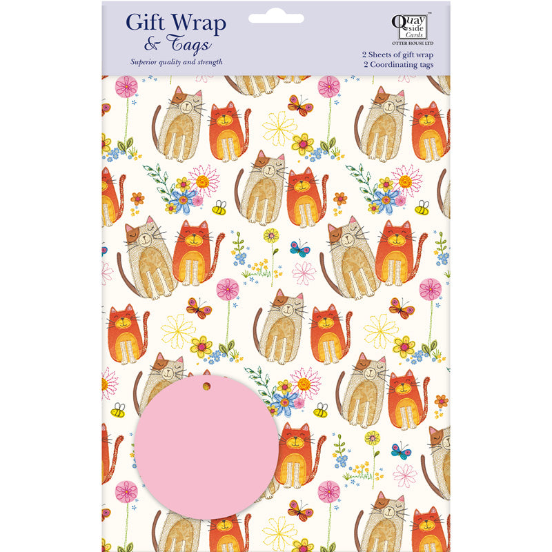 Gift Wrap & Tags - Stitched Cats (2 Sheets & 2 Tags)