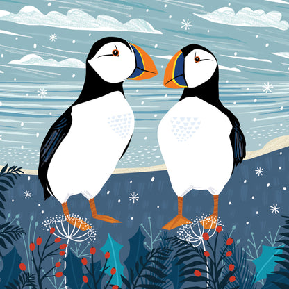 Puffin Pair - RSPB Small Square Christmas 10 Card Pack